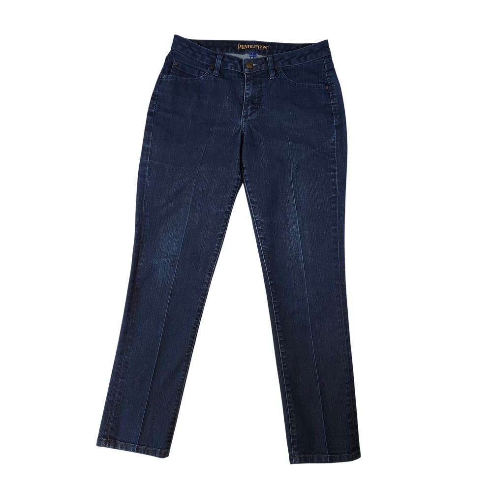 Pendleton Straight Leg Jeans Women 8 Blue Excellent Dark Wash‎ Stretch Creased